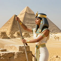 beautiful egyptian girl helping construct the pyramids, trending on artstation, 4k, very detailed