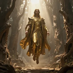 portrait of a god floating in the air, ancient wood environment, Cinematic lighting with glare, insanely detailed, trending on artstation, golden ratio, concept art by Pete Morbacher