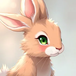 cute anthropomorphic bunny, green eyes, light brown fur, anime, wlop, artgerm, royo