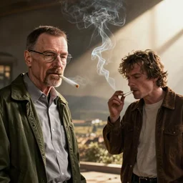 Walter White and Jesse from Breaking Bad smoking a joint