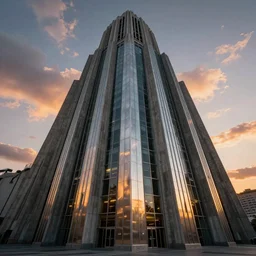 streetscape, a towering cathedral of brutalist architecture, stunning volumetric light, sunset, metal, concrete and glass, stunning skies, majestic landscape, trending on Artstation, 8k, photorealistic, hyper detailed, unreal engine 5, IMAX quality, cinematic, epic lighting, digital painting by Greg Rutkowski