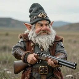 dwarf in black hills with shotgun steampunk, realistic portrait