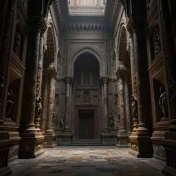 stone walls leading into darkness, exquisite, volumetric lighting, 8 k octane beautifully detailed render, post - processing, extremely hyper - detailed, intricate, epic composition, cinematic lighting, masterpiece, trending on artstation, stunning art by caravaggio, by bakshi, beautiful cinematic light