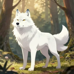 an anthropomorphic medieval snow wolf with a fluffy tail in the forest, trending on artstation, trending on furaffinity, digital art, by kawacy, anime, furry art, warm light, backlighting