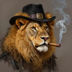 A digital painting of a lion wearing a Mafia Hat while smoking a cigarre, by Stanley Artgerm Lau, frank frazetta, Rossdraws, James Jean, gerald brom, Andrei Riabovitchev, Marc Simonetti, and Sakimichan, trending on artstation, SFW version