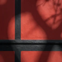 canvas coated with red paint, black stripes, stucco, matte paint