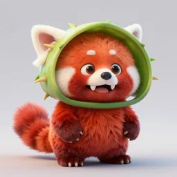 cute anthropomorphic venus flytrap red panda creature with big eyes and big teeth detailed character concept 3 d pixar style render, 4 k