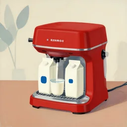 kenmore appliance with milk cartons, in the style of madras rouge 1 9 0 7 by henri matisse.