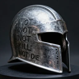not to kill, not to die engraved in helmet