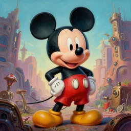 amazing detailed intricate photorealistic painting of mickey mouse in a steampunk distopian hd, hq, vibrant colours