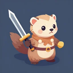 Isometric Vaporware version of a cute ferret with a saber concept art, Artstation