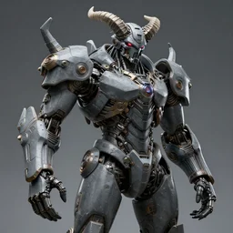 Techno-God is an ancient mechanical gray giant chaotic horned humanoid, digital art, 8k, hyperrealism, high detail, ray tracing, concept art, octane render