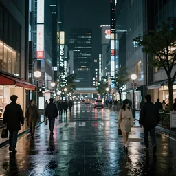 tokyo city street at night in the rain by akira kurosawa, ultra detailed, photo realistic, trending on artstation, octane render, unreal engine 5