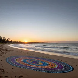 Leighton Beach Fremantle at sunrise painted in the style of a traditional aboriginal dot painting, 16:9