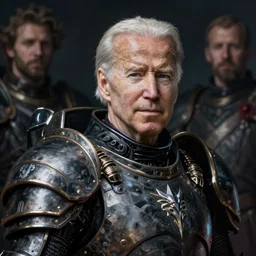 portrait of joe biden goth cyborg with white hair in warhammer armor, art by kuvshinov ilya and wayne barlowe and gustav klimt and artgerm and wlop and william - adolphe bouguereau