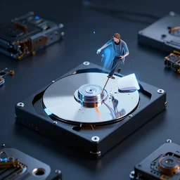 luddites smashing hard drive, digital art, unreal engine, octane render