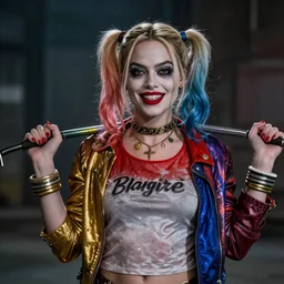 Margot Robbie as real-life Harley Quinn, cinematic, Wide-shot, atmospheric lighting, directed by Ti West, extreme detail, 8K, movie still