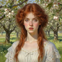 “ symmetry!! portrait of young woman cursed with ever - increasing intelligence beauty and virtue, slice - of - life, realism, in apple orchard!! intricate, elegant, highly detailed, digital painting, artstation, concept art, smooth, sharp focus, illustration, art by artgerm and greg rutkowski and alphonse mucha ”