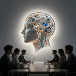 symmetry! portrait of multiple officeworkers silhouettes meeting, humans scientific bits of intelligence, mooc, organic and intricate, elegant, highly detailed, concept art, smooth lines, sharp focus, illustration, shadows, drawn with thin colored pencils on white, 8 k