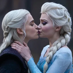 close - up of daenerys kissing elsa frozen