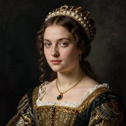 portrait of young woman in renaissance dress and renaissance headdress, art by dante gabriel rossetti