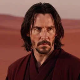 close - up keanu reeves as a jedi, a red sand desert, moody lighting, 8 k, shallow depth of field, intricate detail,