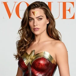 margot robbie as wonderwoman, vogue cover photo