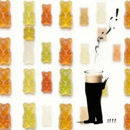 pattern of ( gummy bears and grandes ) by!!! banksy!!!. in the style of max wertheimer, wolfgang kohler, kurt koffka