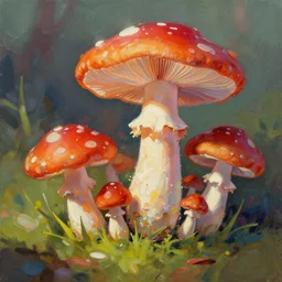trippy mushrooms, acrilic paint, digital, artstation