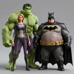 skinny hulk vs fat batman, realism. octane rendering,