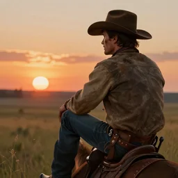 a wounded cowboy watching a sunset, concept art, DeviantArt, art station, illustration, highly detailed, artwork, cinematic, hyper realistic