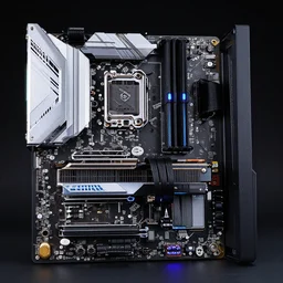 the motherboard of a high end gaming pc, amazing detail, rgb