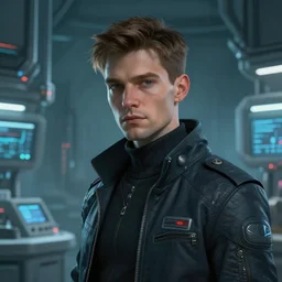 scifi portrait of an operator in the laboratory by greg rutkowski, concept art, cyberpunk, close portrait, character design, artstation, high definition, 8 k
