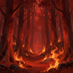 red forest, fire, deep focus, d & d, fantasy, intricate, elegant, highly detailed, digital painting, artstation, concept art, matte, sharp focus, illustration, hearthstone, art by artgerm and greg rutkowski and alphonse mucha