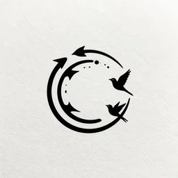 a simple tattoo design of birds flying in a 2 spiral, black ink, logo