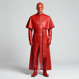 the pope wearing in red latex, full body professional photography, male full body, establishing shot