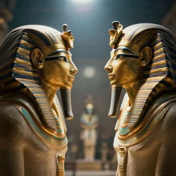 egyptian pharaoh caught between time, movie still, cinematic lighting, ray tracing, octane render, long lens, shallow depth of field, bokeh, anamorphic lens flare, 8 k, hyper detailed, 3 5 mm film grain