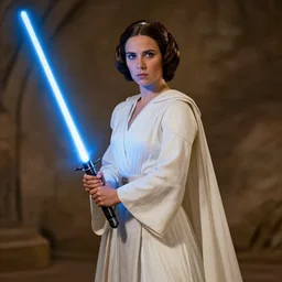 Princess Leia holding a blue lightsaber, by the Brothers Hildebrandt