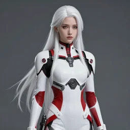 portrait of a woman by ayami kojima, she is about 2 0 years old, white long straight hair, slavic features, very tall and slender, elegant and graceful, sad look, wearing a futuristic tactical gear colored in white and red, sharp focus, cinematic lighting, artstation hq.