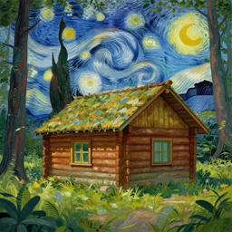 [ a log cabin in the forest ] [ van gogh ] [ nanite ]
