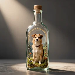 a dog in the bottle