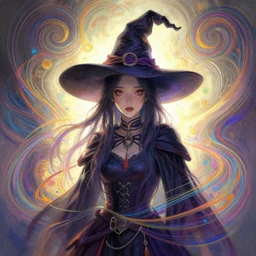 painted portrait, hoyeon jung as a witch, d & d, gloomhaven, soft luminescent glow, art nouveau, concept art, backlit, ripples, swirly vibrant color lines, fantastically gaudy, aesthetic octane render, 8 k hd resolution, by picasso, ilya kuvshinov, cushart krentz, gilleard james