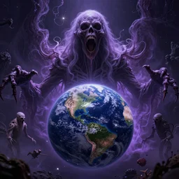 scary planet earth yelling, cosmic horror, ghostly, intricate, photo real, hyperrealism, unreal engine 5, raytracing, art by beeple and mike winkelmann, ultraviolet colors,