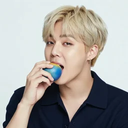 ultra hd 4k photo of Park Jimin eating a blue orange