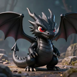black dragon, icon, cute, stylized, cartoon, anime, avatar, colorful, detailed, defined