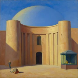 grandiose atrium on tatooine, grant wood, pj crook, edward hopper, oil on canvas