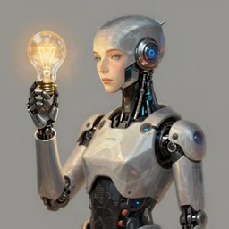 a portrait of a cyberpunk robot holding a light bulb, fantasy, elegant, digital painting, artstation, concept art, matte, sharp focus, illustration, art by josan gonzalez