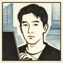 portrait of a programmer by makoto yukimura, woodcut