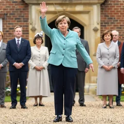 Angela merkel does a jumping jack at downton Abbey with Mary crawley, 8k, HD