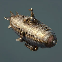 airship in steampunk, Unreal Engine, Greg Rutkowski, ArtStation, isometric view. Game RPG